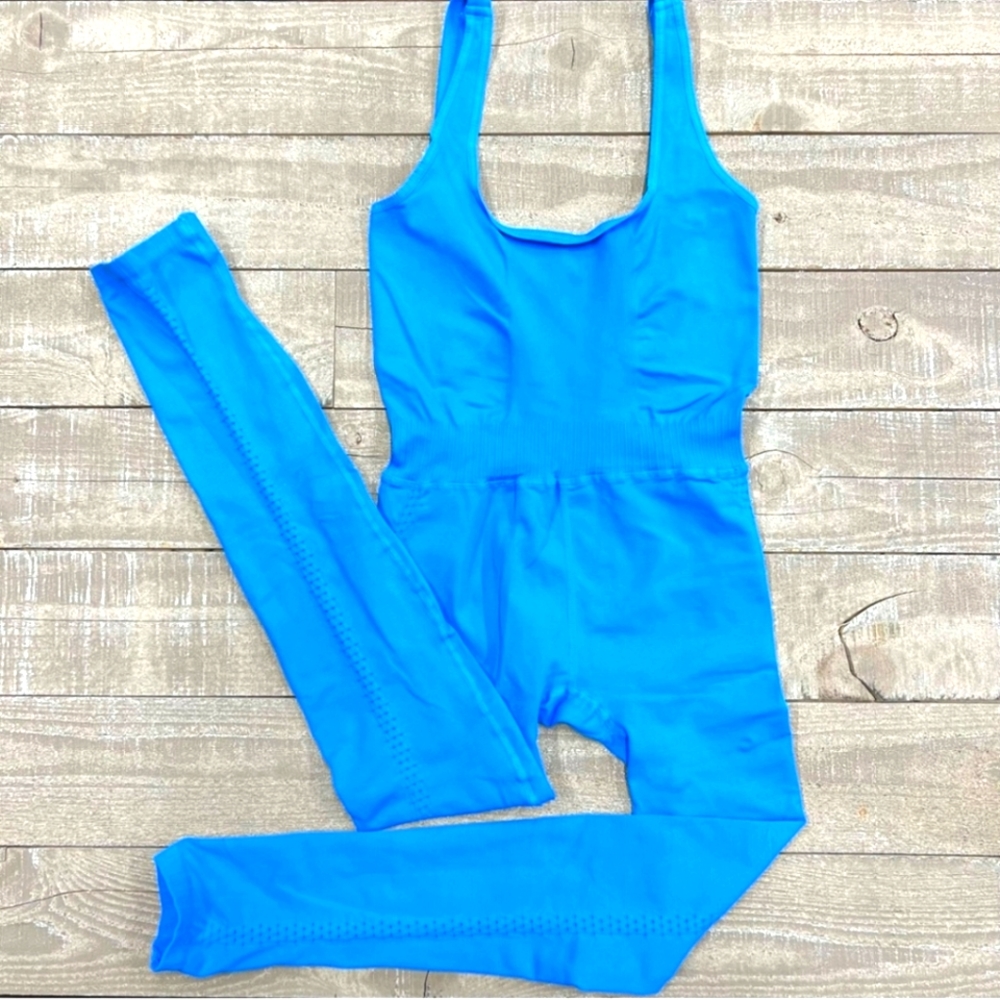 FREE People FP Movement Good Karma Onesie Tank Leotard Blue NEW! - Picture 3 of 4